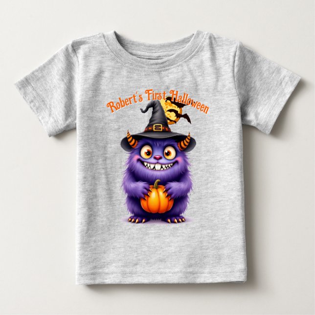 Camiseta Para Bebê Nome Personalizado do Primeiro Monstro de Gelado d (Frente)
