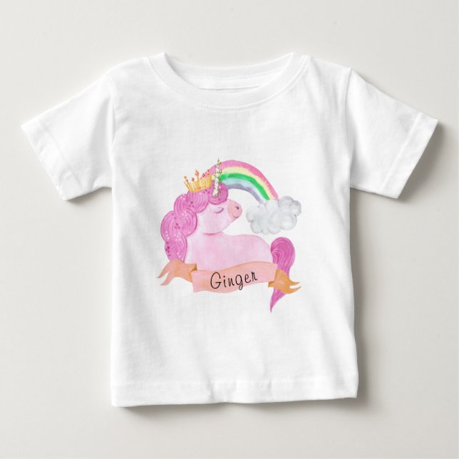 Camiseta Para Bebê Nome Personalizado do 🌈 Rainbow Unicorn   (Frente)