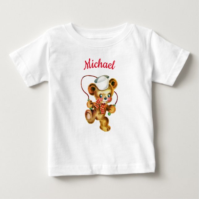 Camiseta Para Bebê Nome personalizado do Salto do Urso do Teddy Rope (Frente)