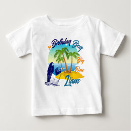 Camiseta Para Bebê Nome Personalizado do Tema de Praia do Grande Aniv