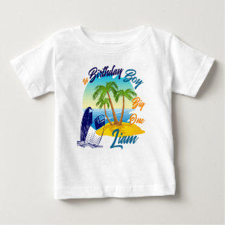 Camiseta Para Bebê Nome Personalizado do Tema de Praia do Grande Aniv