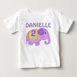 Camiseta Para Bebê Nome Personalizado e Idade Aniversário Elefante Tu