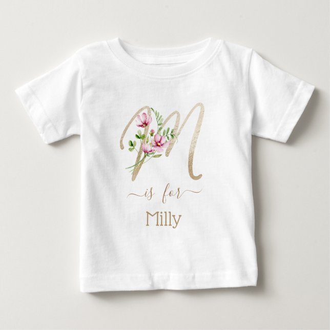 Camiseta Para Bebê Nome Personalizado Faux Dourado Fluxos de Aquarela (Frente)