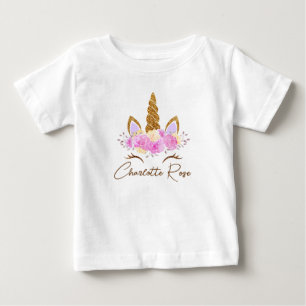 Camiseta Para Bebê Nome Personalizado Floral Unicórnio Meninas 
