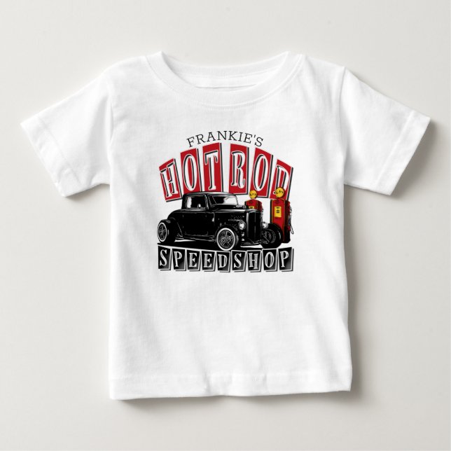 Camiseta Para Bebê Nome Personalizado Garagem de Estação de Gás Compr (Frente)
