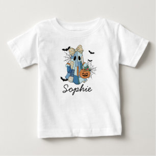 Camiseta Para Bebê Nome personalizado Halloween Ghost Girl Toddler e