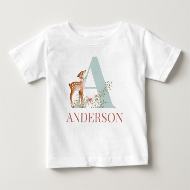Camiseta Para Bebê Nome Personalizado Letra Inicial A Baby T Shirt (Frente)