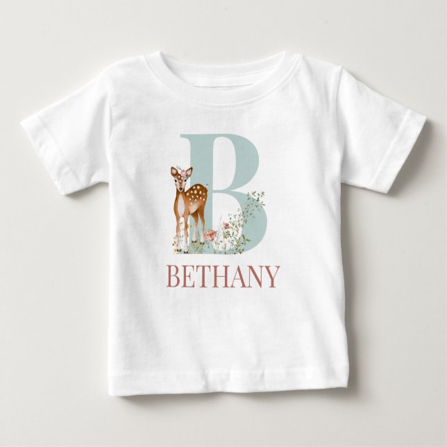 Camiseta Para Bebê Nome Personalizado Letra Inicial B Bebê (Frente)