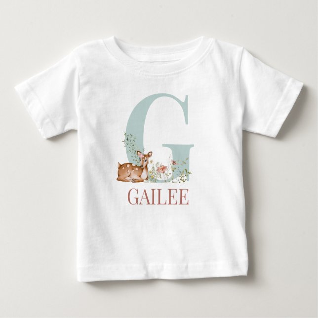 Camiseta Para Bebê Nome Personalizado Letra Inicial G (Frente)