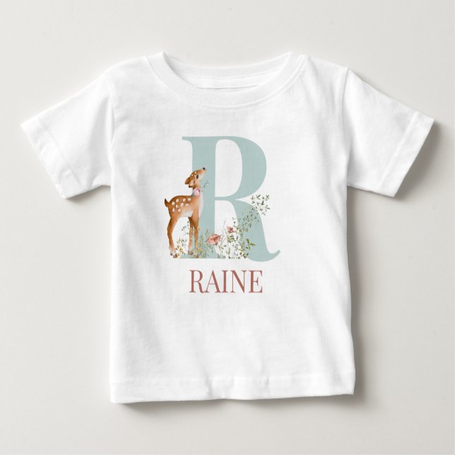 Camiseta Para Bebê Nome Personalizado Letra Inicial R (Frente)