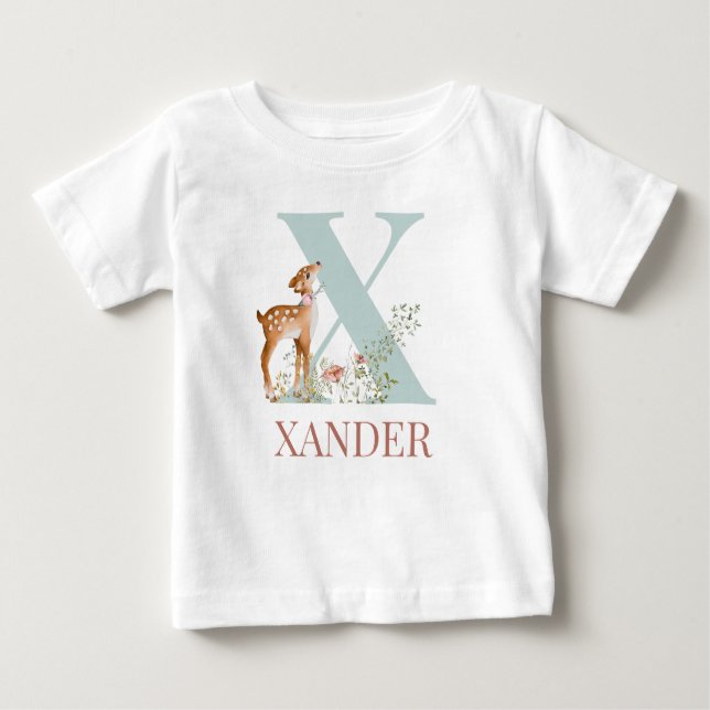 Camiseta Para Bebê Nome Personalizado Letra Inicial X (Frente)