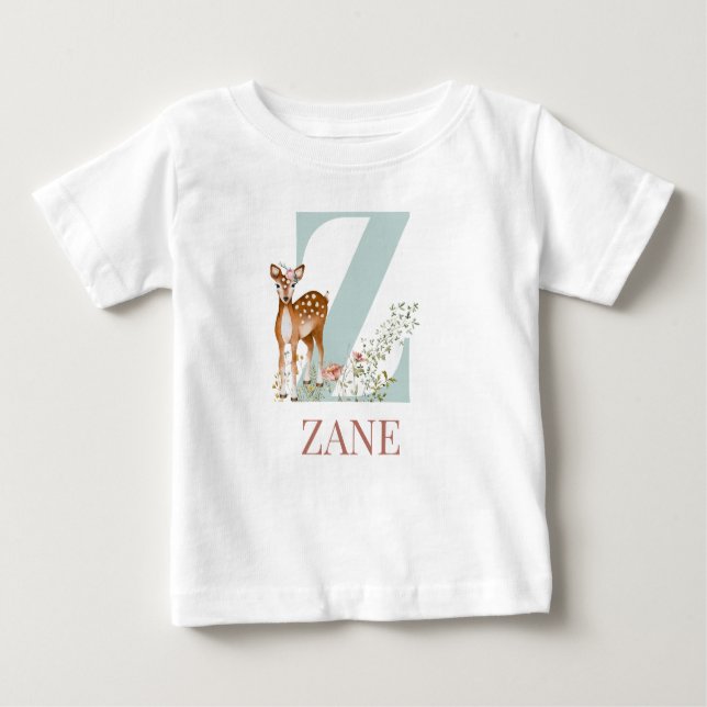 Camiseta Para Bebê Nome Personalizado Letra Inicial Z (Frente)