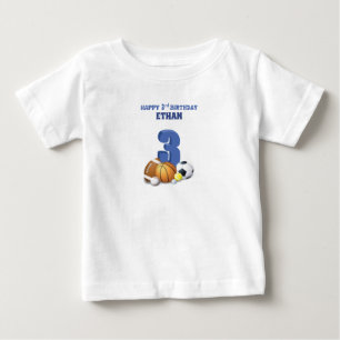 Camiseta Para Bebê Nome Personalizado Menino 3º Aniversário Bolas Esp