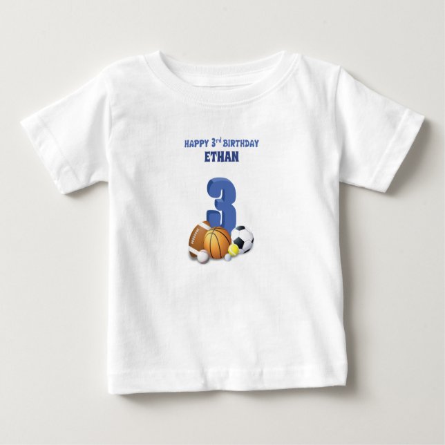 Camiseta Para Bebê Nome Personalizado Menino 3º Aniversário Bolas Esp (Frente)