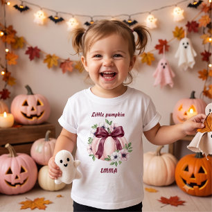 Camiseta Para Bebê Nome Personalizado Pequena Abóbora Floral Pinkowee