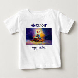 Camiseta Para Bebê Nome personalizado Peter Easter Bunny com Ovos de 