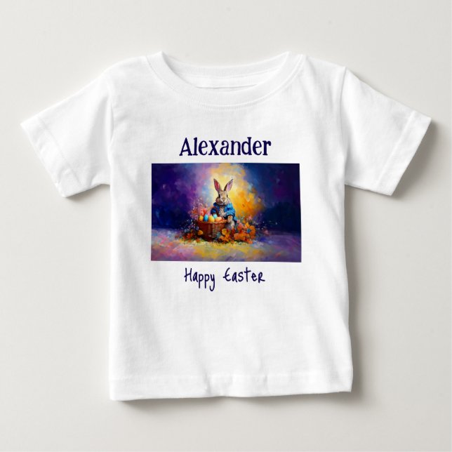 Camiseta Para Bebê Nome personalizado Peter Easter Bunny com Ovos de  (Frente)