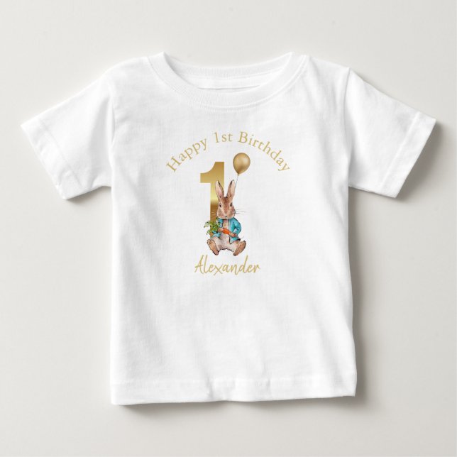 Camiseta Para Bebê Nome Personalizado primeiro aniversario Feliz Balã (Frente)