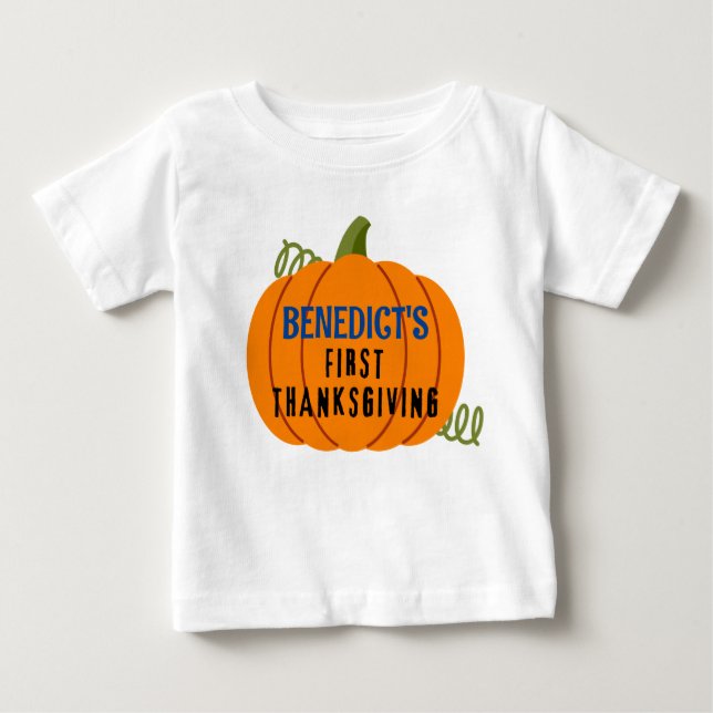 Camiseta Para Bebê Nome Personalizado Pumpkin de Primeira Ação de Gra (Frente)