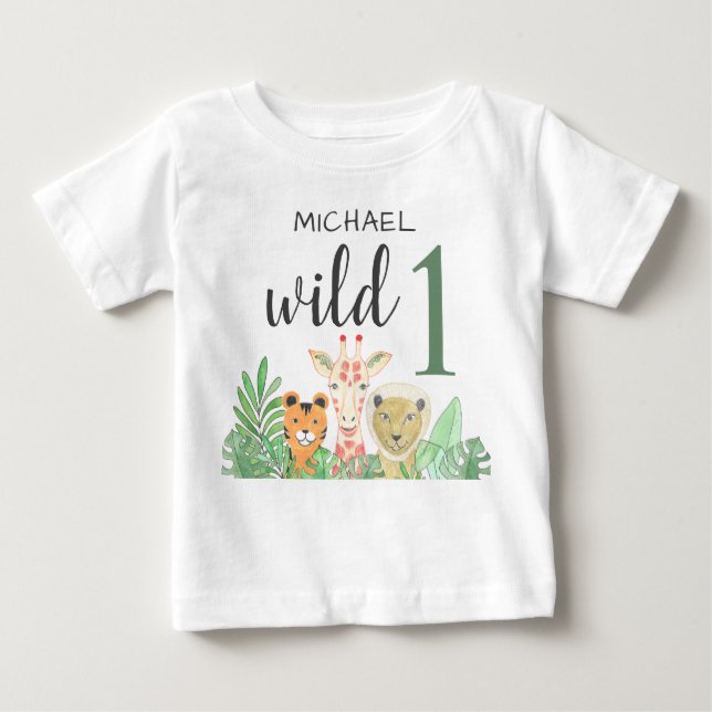 Camiseta Para Bebê Nome Personalizado Selvagem Um Selvagem Animais Se (Frente)