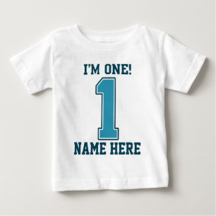 Camiseta Para Bebê Nome Personalizado, sou Um, Grande Número Azul 1