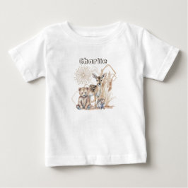 Camiseta Para Bebê Nome Personalizado Texto Boho Woodland Forest Anim