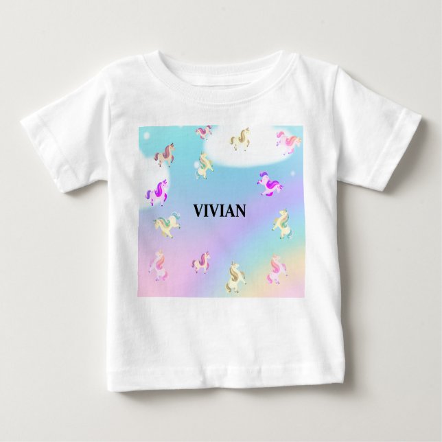 Camiseta Para Bebê nome personalizado unicórnio  (Frente)