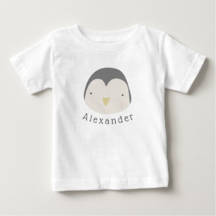 Camiseta Para Bebê Nome personalizável Camisa-T do bebê Pinguim-Cute