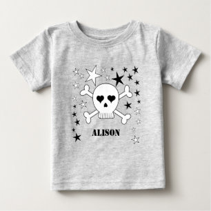 Camiseta Para Bebê Nome Personalizável Crânio e Crossbones