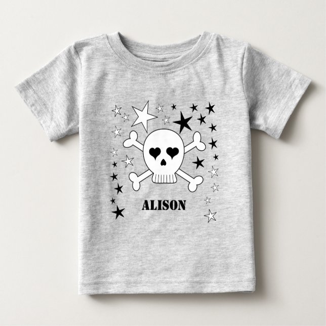 Camiseta Para Bebê Nome Personalizável Crânio e Crossbones (Frente)