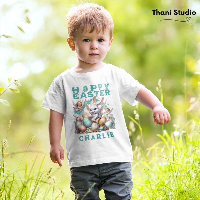 Camiseta Para Bebê Nome Personalizável do Coelhinho e Ovos Cute do fe (Criador carregado)