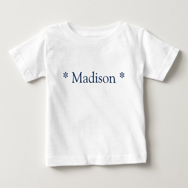 Camiseta Para Bebê Nome personalizável texto marinho azul branco (Frente)