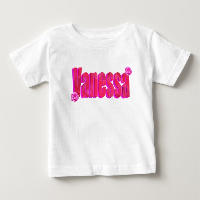 Camiseta Para Bebê Nome Rosa Vanessa, (Frente)
