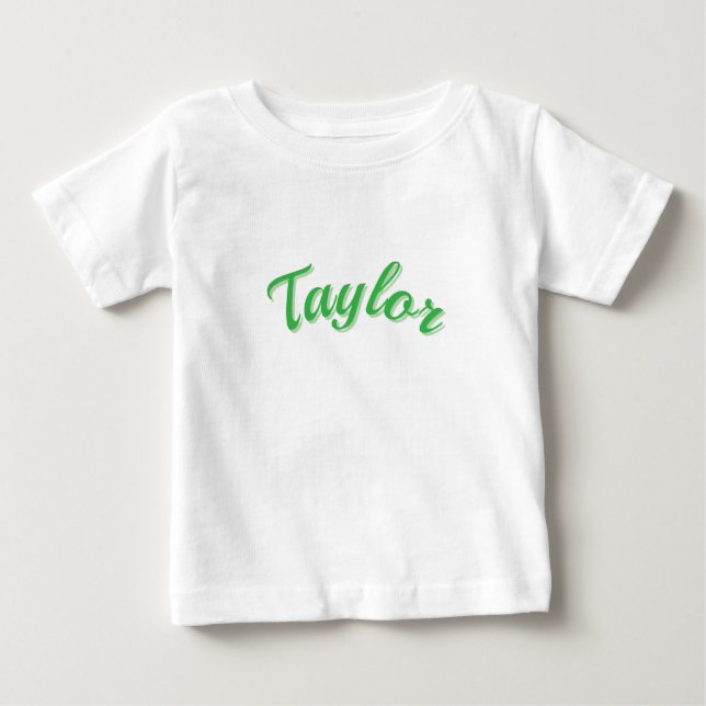 Camiseta Para Bebê Nome Taylor Em Verde, (Frente)