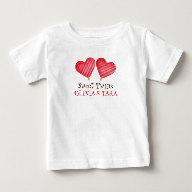 Camiseta Para Bebê Nomes personalizados gêmeos (Frente)