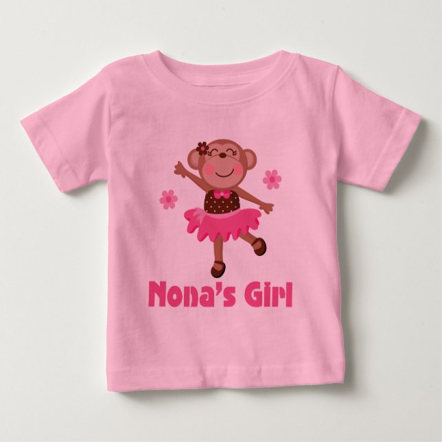 Camiseta Para Bebê Nona's Girl Grandchild Monkey Ballerina Tutu Tee (Frente)
