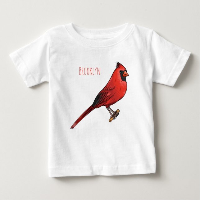 Camiseta Para Bebê Northern cardinal bird cartoon illustration (Frente)
