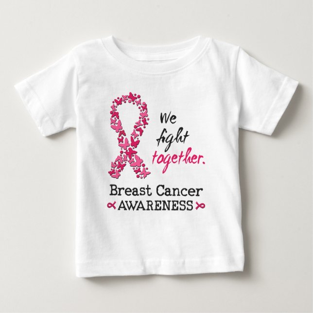 Camiseta Para Bebê Nós lutamos juntos contra o Cancer da Mama (Frente)