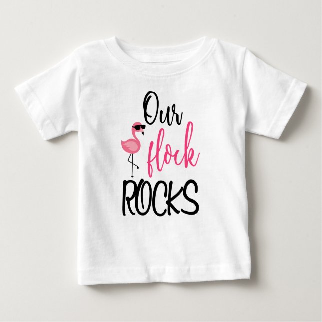 Camiseta Para Bebê Nosso Dia de as mães Flamingo, Rocks Flamingo, dá- (Frente)