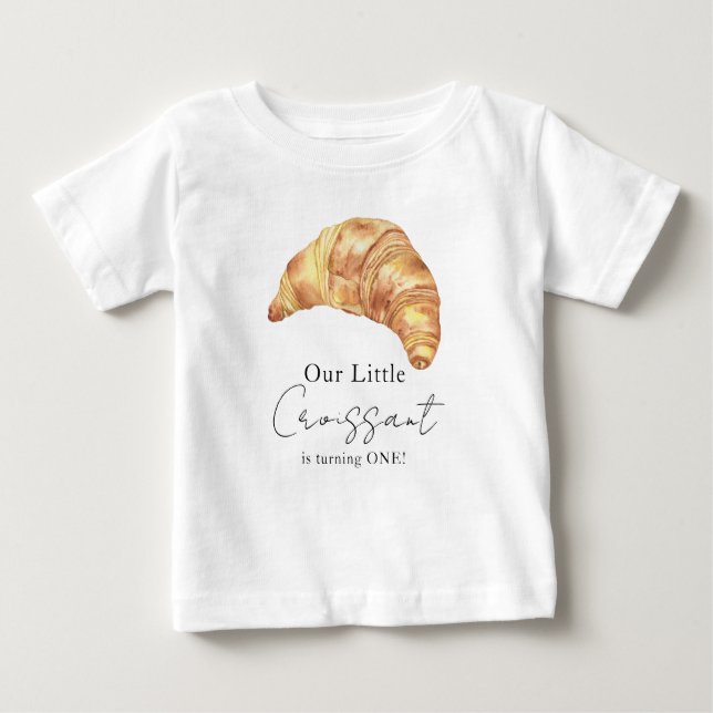 Camiseta Para Bebê Nosso Pequeno primeiro aniversario Croissant (Frente)