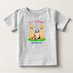 Camiseta Para Bebê Nosso Pequeno Rebatedor Personalizado Tema de Beis