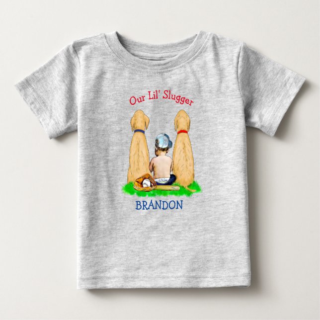 Camiseta Para Bebê Nosso Pequeno Rebatedor Personalizado Tema de Beis (Frente)