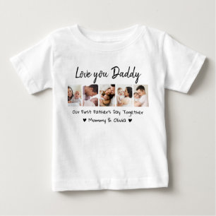 Camiseta Para Bebê Nosso Primeiro Dia de os pais Junto com 5 Colagem