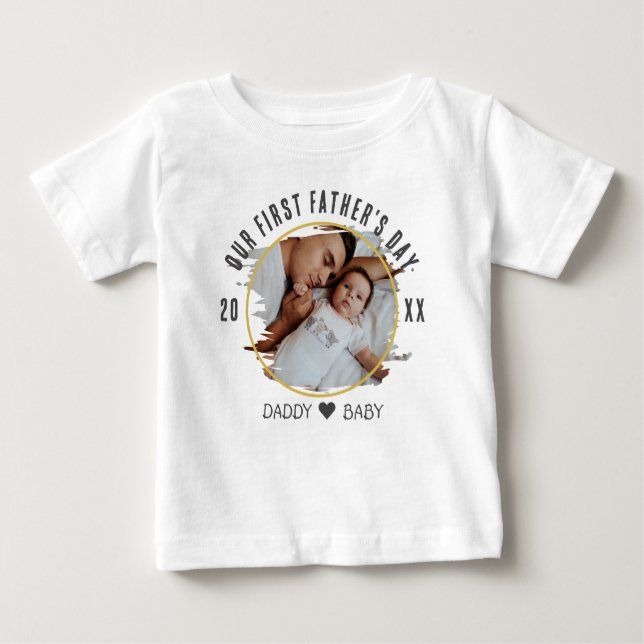 Camiseta Para Bebê Nosso Primeiro Novo papai E Foto Do Bebê (Frente)
