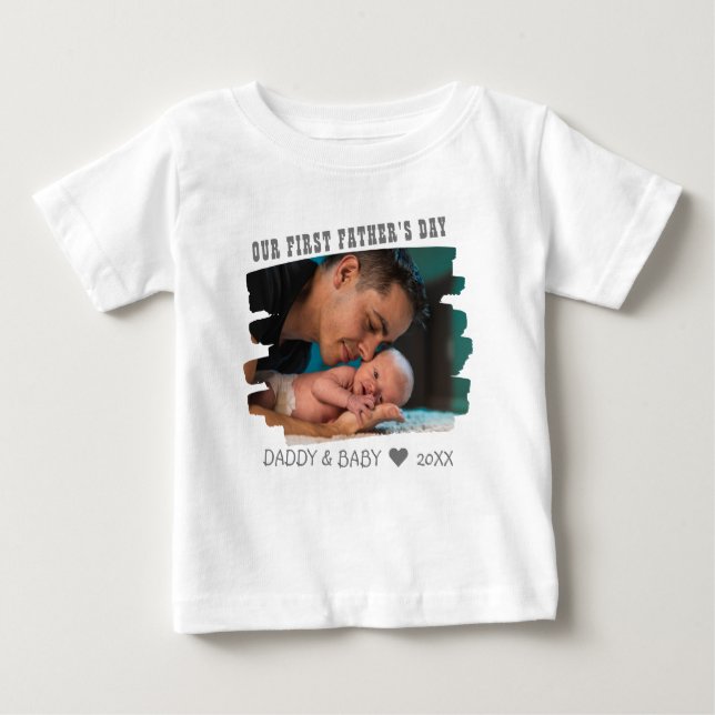 Camiseta Para Bebê Nosso Primeiro Novo papai E Foto Do Bebê   (Frente)