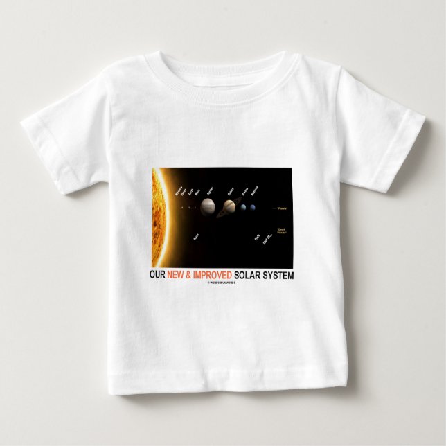 Camiseta Para Bebê Nosso sistema solar novo e melhorado (humor (Frente)