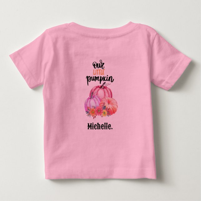 Camiseta Para Bebê Nossos pequenos Pumpkin personalizaram as Crianças (Verso)