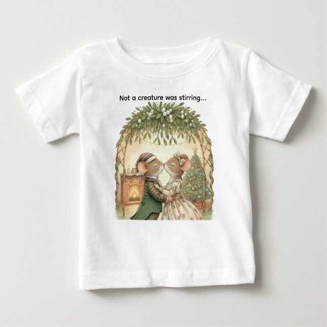 Camiseta Para Bebê Not a Creature was stirring - Cute mice Christmas (Frente)