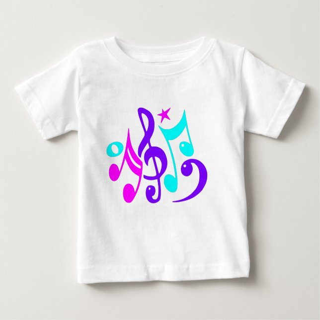 Camiseta Para Bebê Notas musicais coloridas (Frente)
