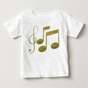 Camiseta Para Bebê Notas Musicais Douradas